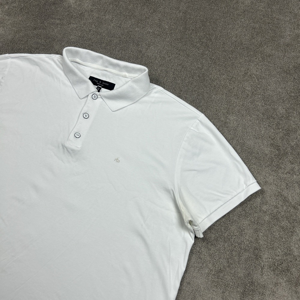 Rag & Bone Polo Shirt Mens 2XL White Classic Cotton Short Sleeve Preppy Logo